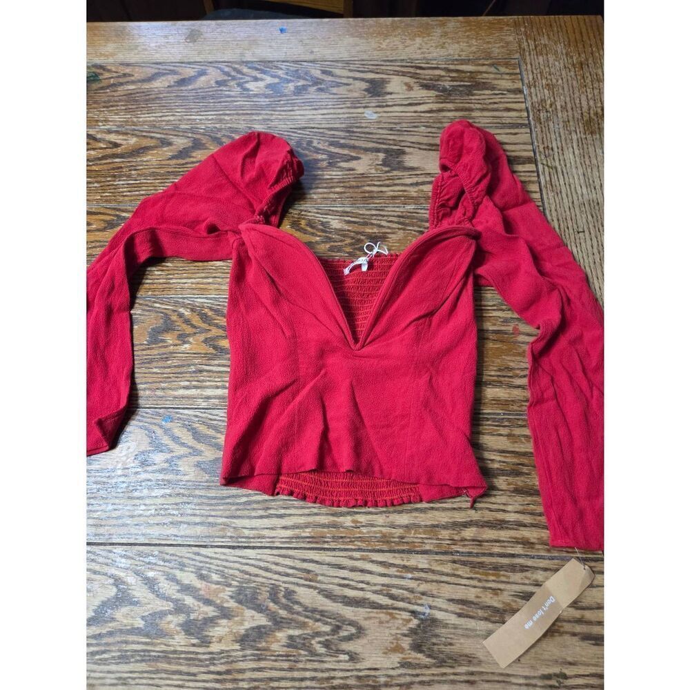NWT REFORMATION Women Roma Red Plunge Puff Long Sleeve Top Size 0